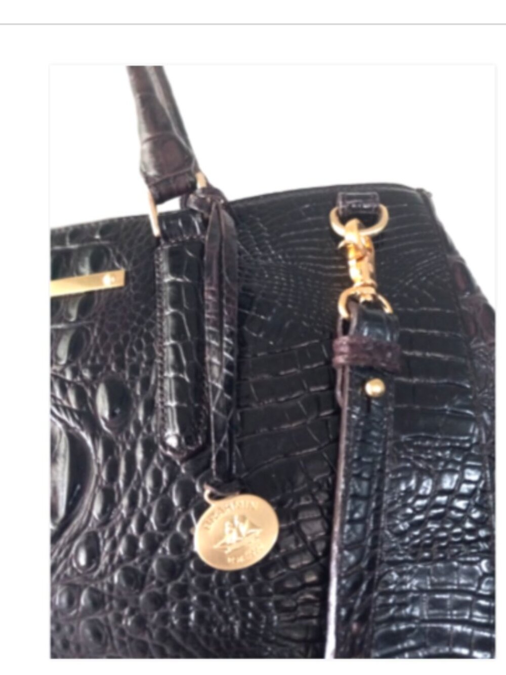 Brahmin Espresso Melbourne Croc Embossed Leather Satchel Shoulder Bag - Picture 4 of 16